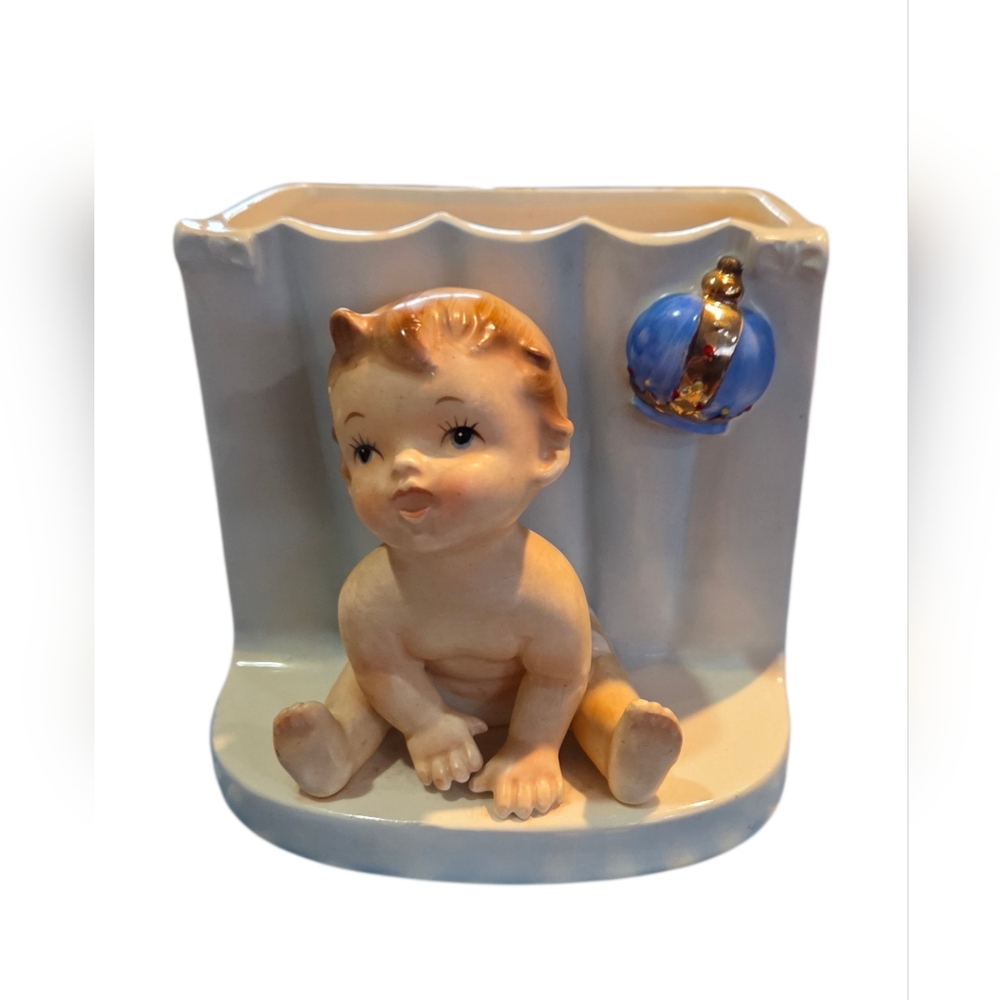 Vintage 1961 Orimco Bradley Baby Boy Planter Wall Pocket Trinket Jar Shabby Chic